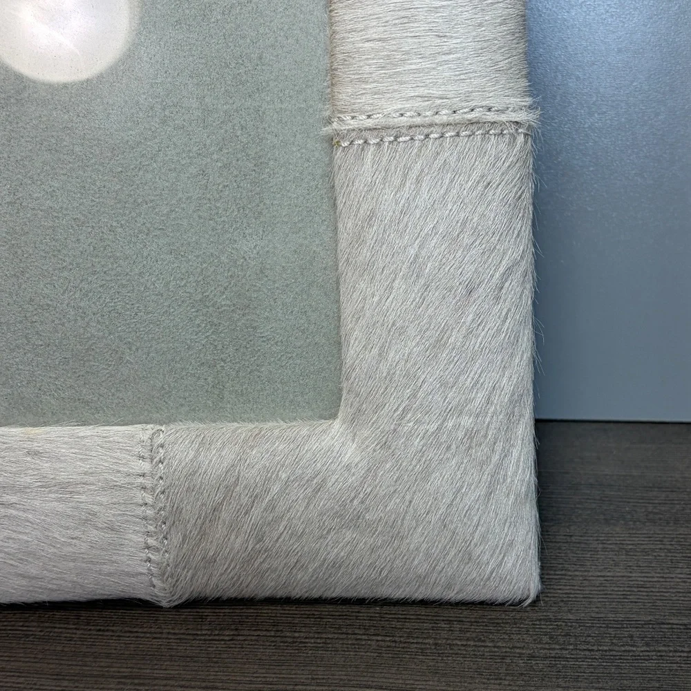 Set of 2 Gray Cream Natural Cowhide Photo Picture Frame 8 x 10. 9.5 x 7.5 - NWOT